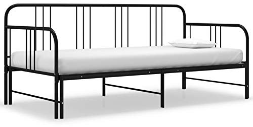 Rantry Ausziehsofa Bettgestell Ausziehbett Sofabett TagesbettGästebett Metallbett Funktionsbett Bettsofa Schlafsofa für Gästezimmer Wohnzimmer Schwarz Metall 90x200 cm