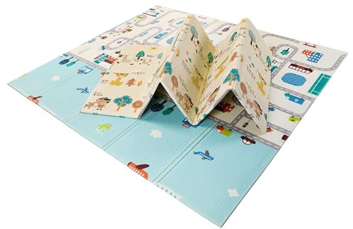 Alfombra de Juegos Plegable 120x180 cm - Antideslizante, Acolchada y Reversible, Impermeable y Portátil, Esterilla Infantil para Bebés, Espuma XPE, Bolsa Incluida - Ciudad-bosque Asalvo