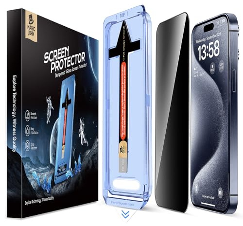 MAGIC JOHN Privacy Screen Protector for iPhone 15 Pro 6.1 inch, 2 Pack | 28° Anti-Spy, 9H Hardness Tempered Glass, Easy Installation Kit, Bubble Free, 1:1 Full Coverage, Scratch Resistance