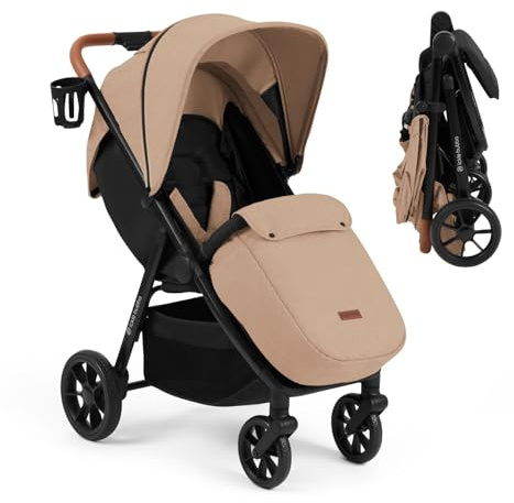 Ickle Bubba Stomp Stride Prime Kinderwagen (Wüste) – Geburt bis 22 kg, extra großer Sitz, Multi-Terrain EVA-Räder, UPF 50+ ausziehbare Kapuze, Regenschutz, Fußwärmer und Zubehör