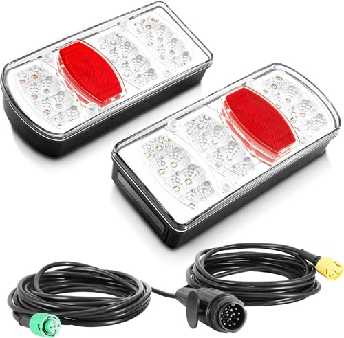 ETUKER LED-Anhängerleuchten, 13-polig, 12/24 V, 7 Funktionen, Beleuchtungsset, Anhänger, 13-polig, mit 5,5 m, vorverkabelt, Rücklicht für Anhänger