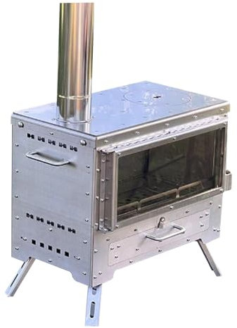 Estufa de Leña Portátil de Acero Inoxidable, Calentador Multifuncional para Tienda de Campaña con Tubo de Chimenea para una Calefacción y una Cocción Eficientes