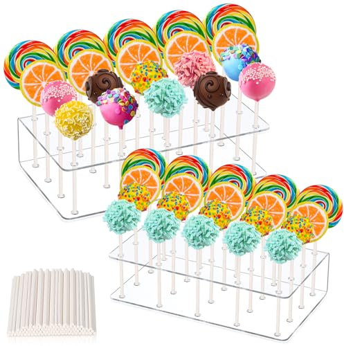 Szaboviktoria 2 Pcs Soporte para Piruletas y Pop Cakes Acrilico para Lollipop,100 Unidades Palitos de Cake Pops,con 20 Agujeros,Para Halloween, cumpleaños, bodas, baby showers, fiestas de dulces