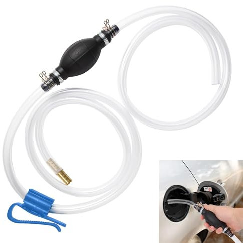 Siphon Pump for Gasoline Gas Oil Fuel Petrol Diesel Fluid Water Fish Tank,Fuel Siphon Pump with 2 Durable PVC Syphon Hoses with Hose Clip,Metal Buckles (syphon pump 001)