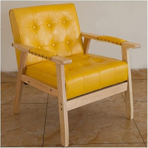 Gelber Ledersessel aus der Mitte des Jahrhunderts mit Knopf, Flügelrücken-Design, stilvoller Akzentstuhl für Wohnzimmer, Essbereich und Leseecke