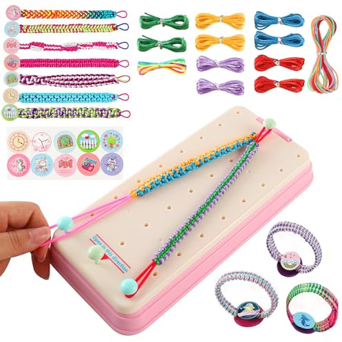 GENHH Freundschaftsbänder Bastelset Kreatives Freundschaftsarmbänder Selber Machen Set für Kinder ab 6 Jahren Bastelset für Mädchen Armbänder Knüpfen Spaß beim Freundschaftsbänder Gestalten (Rosa)