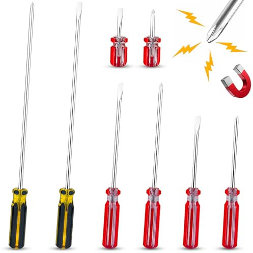 GZqiancang 8 Stück Schraubendreher Lang Set, Schraubendreher Magnetisch mit Flachschlitz und Phillips für Autoreparaturen, Heimreparaturen(395/235/185/82 mm)