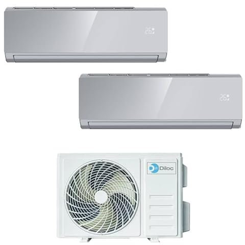 Climatizzatore Condizionatore Inverter Diloc Over Silver dual split 9+9 9000+9000 Btu D.Over214 R32 A+++ (A++/A+) Wi-fi Integrato Grigio Inverter in Pompa di Calore