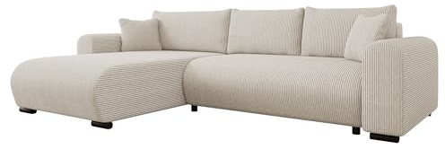 Mirjan24 Ecksofa Merkos Cord mit Bettkasten (Poso 100) | Freistehende Eckcouch mit Schlaffunktion, gepolstertem Rücken, beweglichen Kissen und universeller Ottomane