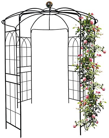 Arco da giardino in metallo in ferro pergolato gazebo diametro 200 cm x 200 cm alto Birdcage forma pergola padiglione per cerimonia nuziale arrampicata supporto per piante all'aperto nero