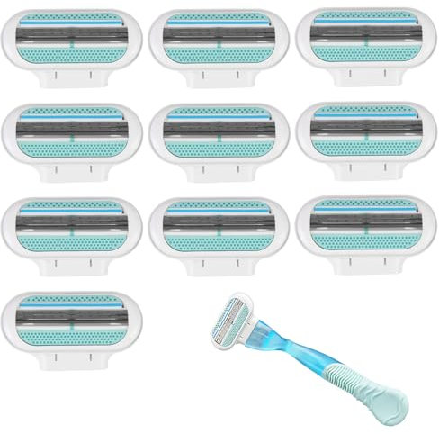 10 Stück Ersatz Rasierklingen Damen – Smooth Ersatzklingen mit 3 Feuchtigkeitskissen, Rasierklingen für empfindliche Haut & Intimbereich, kompatibel mit Venus Damenrasierern