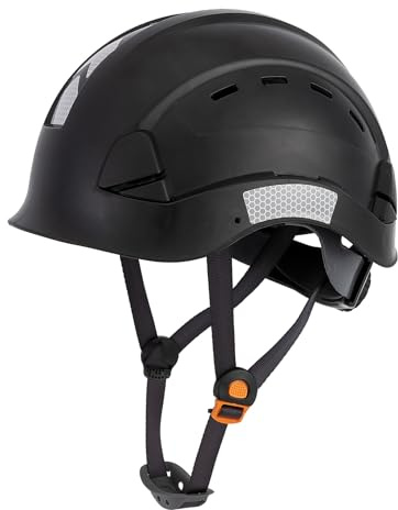 LOHASTAR Hard Hats Construction Safety Helmet Adjustable Men Worker CE Hardhat Black Hard Hat with Chin Strap Industrial Construction Helmet(UK-A6 Black)