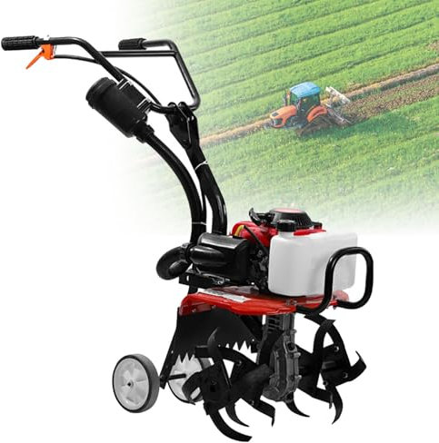 Garden Petrol Tiller, 4-Strokes Engine Rotavator Tiller Garden, 10500RPM, 1.2L Fuel Tank, 7.8-inch Working Depth Handheld Household Cultivator Rotovator