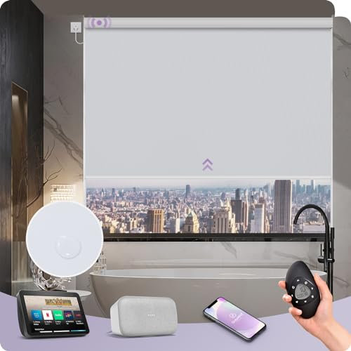 Smart Elektrischer Verdunkelungsrollo, kabelgebunden, wasserdicht, kompatibel mit Alexa und Google, motorisierte Sichtschutz-Fensterabdeckung, Fernbedienung, Weiß