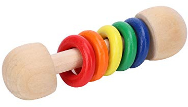 Holz Montessori Baby Rassel Spielzeug, Hölzerne Farbenfrohe Ringe Erfassen Trainingsfarbspielzeug, Lectual -Kleinkind -Rasseln und Plüschwahrnehmung Bildungsspielzeugfive Greifen (Regenbogenfarbe