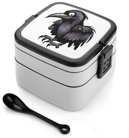 GHENBLT Ravens Bento Box - Lonchera apilable de 2 capas para adultos, reutilizable, a prueba de fugas, para viajes, 33 onzas con cuchara, cajas bento portátiles, aptas para microondas y lavavajillas
