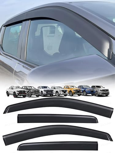 JHCHAN Windabweiser | Passend für: Ford Ranger T9 (2023–2026) MK8 Doppelkabine 4-teiliges Set | Fenster-Regenschutz für Wind, Regen und Sonnenschutz, einfache Installation – getönt