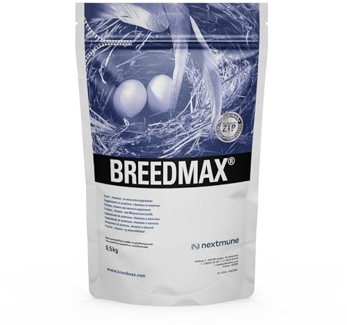 Breedmax Suplemento de alimentación para aves de cría – Fertilidad y aditivo de alimentos para loros, canarios, pinzones, periquitos, ricos en proteínas, vitaminas, aminoácidos, 500 g