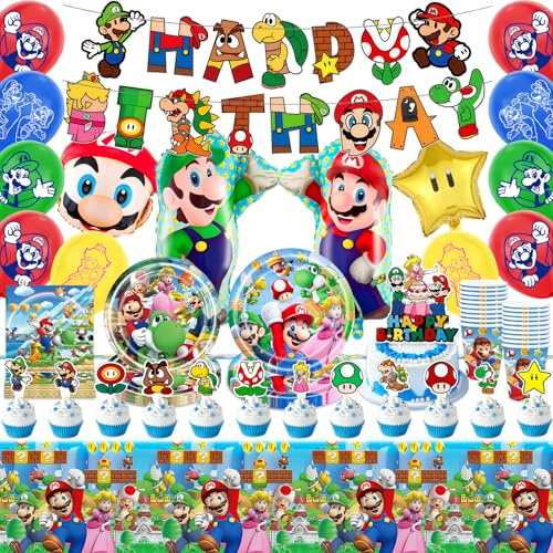 99PCS Birthday Party Decorations, Theme Birthday Party Supplies, Birth-day Decorations Set include Banner, Foil and Latex Balloons, Cake Toppers, and Tableware, One-Set Children's Birth-day Deco