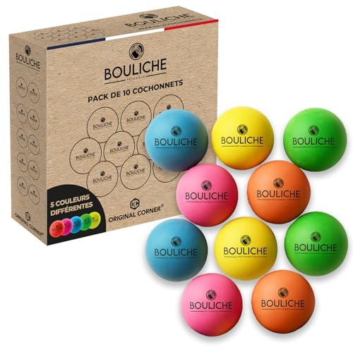 BOULICHE | 10 Bolas Objetivo de Madera para Petanca 3 cm | 5 Colores llamativos | Accesorio para Juego de Bolas competición y Ocio | Idea de Regalo para Jugadores de Petanca | Original Corner