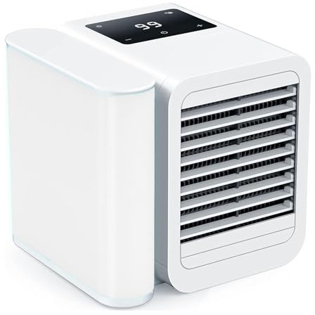 Luocute Tragbare Klimaanlage, Verdunstungsmini -Luftkühler mit 1000 Ml Wasserbox, 3 in 1 Wechselstromeinheit für Haus und Garage, USB -Antrieb, Schlafmodus