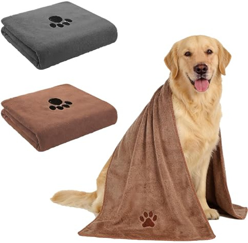NieYat 2 Stück Hundehandtuch, 100 x 50 cm Extra Saugfähig Hundehandtücher für Hunde Und Katzen, Grau und Braun, Schnelltrocknend, Weich Und Langlebig, Ideal Für Reisen, Zuhause