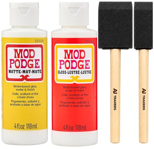 Mod Podge Water Based Craft Glue & Sealer Bundle – Modge Podge Matte & Gloss 4 fl oz 118 ml with Foam Brushes for Decoupage, Puzzles, Paper, Fabric & DIY Crafts, Quick Drying Decoupage kit.
