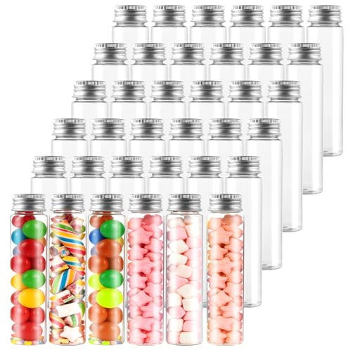 LDXDRU 36 Stück Reagenzglas mit Schraubverschluss, 50ml Reagenzgläser mit Deckel Transparent, Reagenzglas Kunststoff für Blumen Süßigkeiten Perlen Pflanzen Badesalz Wiederverwendbare