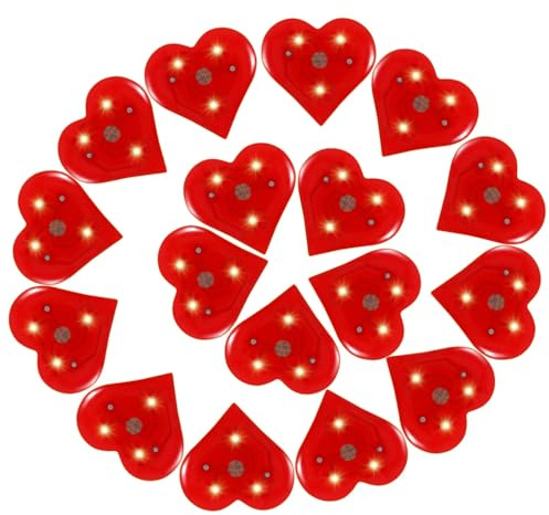 Toyvian Rote Leuchtende Herz Broschen, 20 Stück Blinkende Herzbroschen als Valentinstagsbrosche für Hochzeiten Partys Kostüme Dekorationen
