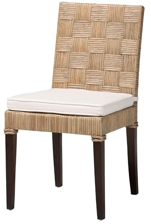 Bali & pari Fatima Natural Rattan Dining Chair with Cushion – Handwoven Wicker Side Chair with Basketweave Back and Seat, Coastal Boho Seating for Dining Room or Kitchen, Dining Height