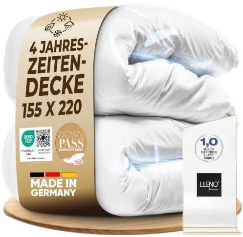 LILENO HOME 4-Jahreszeiten Bettdecke 155x220 (90% Daunen / 10% Federn) – | Flexibles 2-in-1 Knopf–System, Geräuscharm & Wolkenweich – 60 °C Waschbare Daunendecke 155x220 – Made in Germany & Oeko-Tex