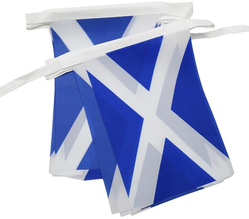 AZ FLAG Festone Scozia 12 m 20 bandiere Poliestere Leggero 45x30 cm | Uso interno ed esterno ghirlanda di bandiere scozzese Scotland bandiere cucite su nastro rinforzato