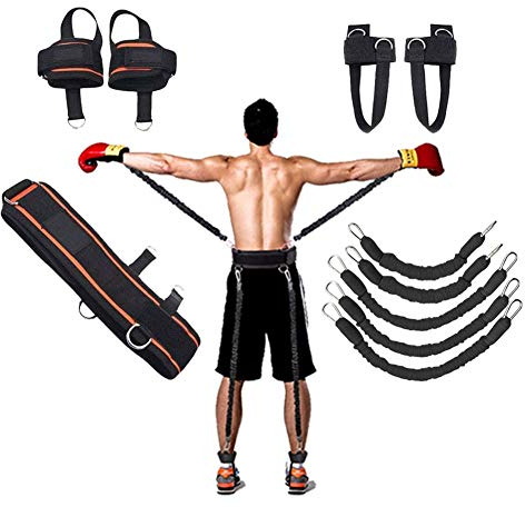 YNXing Strength Training Rope per Boxe, Basket, Scherma Allenamento Resistenza Corda Blu Stretch Cord Tensione Corda Attrezzature per il Fitness (Kit Nero)