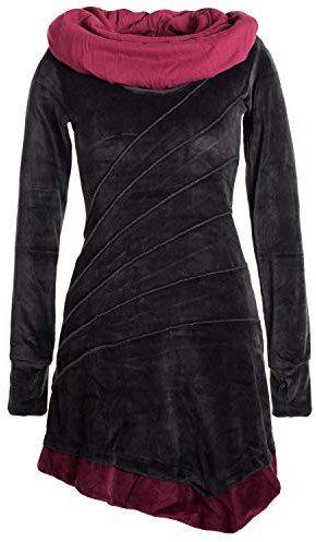 Vishes - Alternative Bekleidung - Asymmetrisches Patchwork Samtkleid Langarm Großer Schalkragen schwarz 42