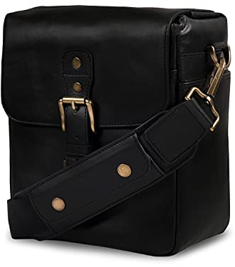 MegaGear MG1521 Leather Camera Messenger Bag for Mirrorless, Instant and DSLR Cameras - Black