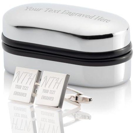 Personalised Square Cufflinks 17mm x 17mm x 3mm with Case Id (Silver Plated)