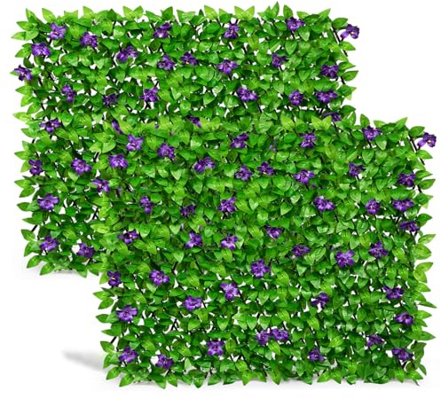 DOEWORKS Expandable Fence Privacy Screen for Balcony Patio Outdoor, 2PCS Faux Ivy Fencing Panel for Backdrop Garden Backyard Home Decorations