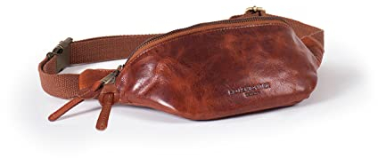 HOLZRICHTER Berlin - Mittelgroße Bauchtasche aus Leder für Damen und Herren, 10x24x6 cm, Vintage Gürteltasche, Handgefertigte Hüfttasche, in Schwarz, Braun, No 1-1 (Cognac)