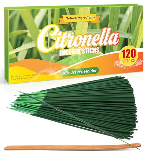 SCENTORINI Bâtons d'Encens à la Citronnelle Naturelle Idéals pour l'Extérieur comme Les Jardins, Les Balcons et Les Terrasses, 120 pcs