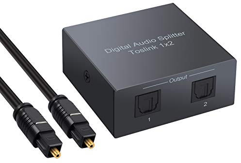 PROZOR SPDIF Toslink Splitter 1 x 2 optique numérique Audio Splitter Support LPCM 2.0 DTS Dolby-AC3 avec câble optique de 1 m pour PS3 XBOX DAC Converter Blue-Ray DVD HDTV STB