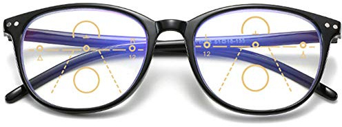 KOOSUFA Gleitsichtbrille Progressive Multifokus Lesebrille Damen Herren Anti-Blaulicht Multifokale Brille Retro Arbeitsplatzbrille Gleitsicht Lesehilfe Schwarz, 2.0