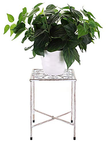 SUMTree Sgabello vintage per piante in ferro, scaffale da giardino, decorazione per balconi, cortili interni da giardino (bianco, rotondo)