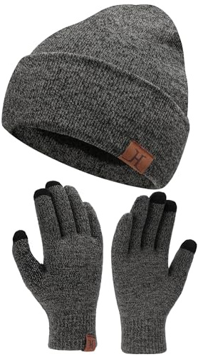 Bequemer Laden Herren Damen Winter Beanie Mütze Touchscreen Handschuhe Set | Unisex Thermo Wintermütze Strickmütze Warm Winterhandschuhe Strickhandschuhe Set Windabweisende Fleece Gefütterte Geschenke