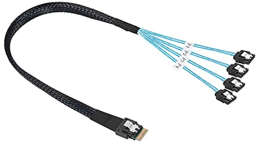 Twozoh Câble Slim Line Mini SAS 4.0 SFF-8654 4i 38 broches hôte vers 4 SATA 7 broches disque dur cible 1M
