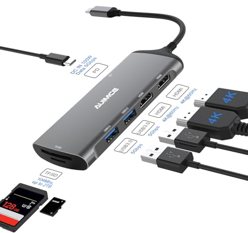Auimce USB C Docking Station Dual Monitor, 7 in1 Laptop Docking Station with 2 HDMI Dual 4K Display Dock, SD/TF, 2 USB C 3.0, 100W PD Ports for HP Dell Thinkpad thunderbolt Windows Laptops