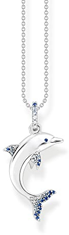Thomas Sabo Women Necklace Dolphin with Blue Stones 925 Sterling Silver, Blackened KE2144-644-1