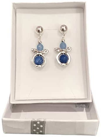 Anhur Pendientes Ángel Piedras Naturales Ágatas y Zamak Fucsia Verde Agua y Azul Pendientes colgantes Mujer Cierre a Presión (Azul)