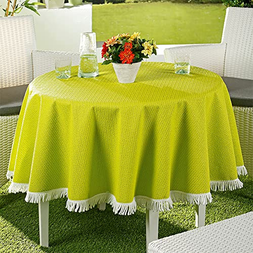 EMHELLE Gartentischdecke Garten Balkon Terrasse Tischdecke Camping Picknick Rund Oval Eckig Außen und Innenbereich Rutschhemmende Oberfläche mit weißen Fransen (160 cm Rund, Apfelgrün)