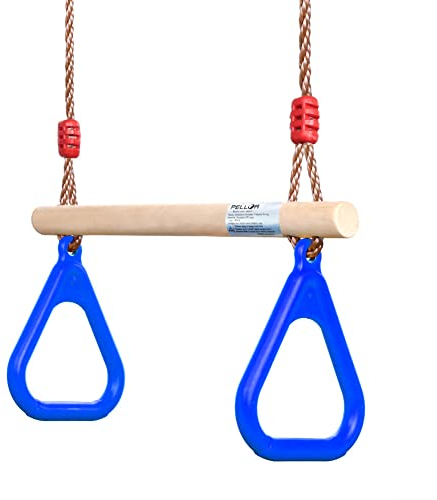 PELLOR Multifunktions Kinderholz Trapeze Schaukel mit Kunststoff Turnringe zum Aufhängen belastbar bis 160KG