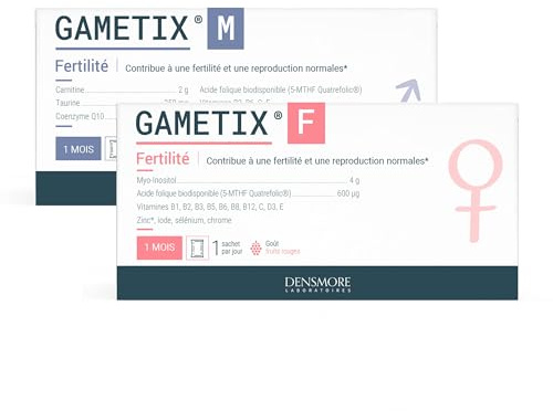 densmore - Gametix F et M - Lot de 2 Compléments Alimentaires Fertilité Femme et Homme - Grossesse Fertilité - Vitamines, Minéraux, Zinc, Sélénium - 30 Sachets - 1 Mois - Fabiqué en France